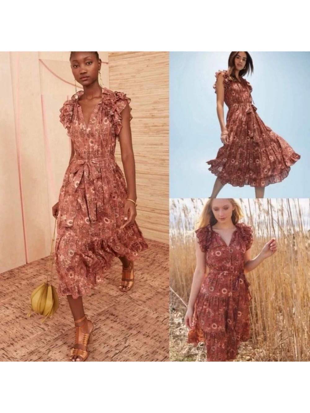 Ulla Johnson Virginia Midi Dress Boho Chic Floral Cottagecore Autumm Size 4 - Picture 9 of 9
